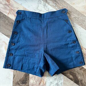 & Other Stories Navy Sailor Shorts Size 0 High Waist Button Cotton Nautical